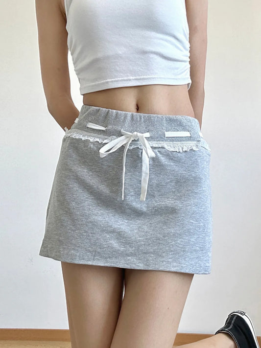 Casual Drawstring Mini Skirt Gray