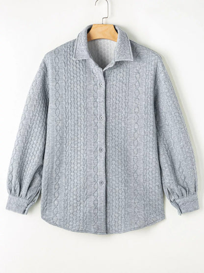 Cable Texture Puff Sleeve Loose Shacket