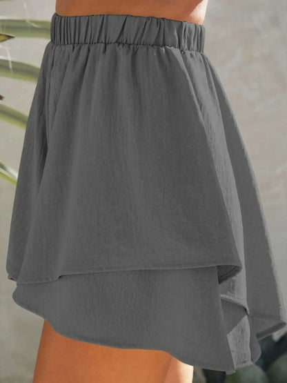 High-Waisted Elastic Waistband Layered Shorts