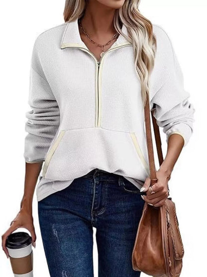 Half Zip Dropped Shoulder Sweatshirt White