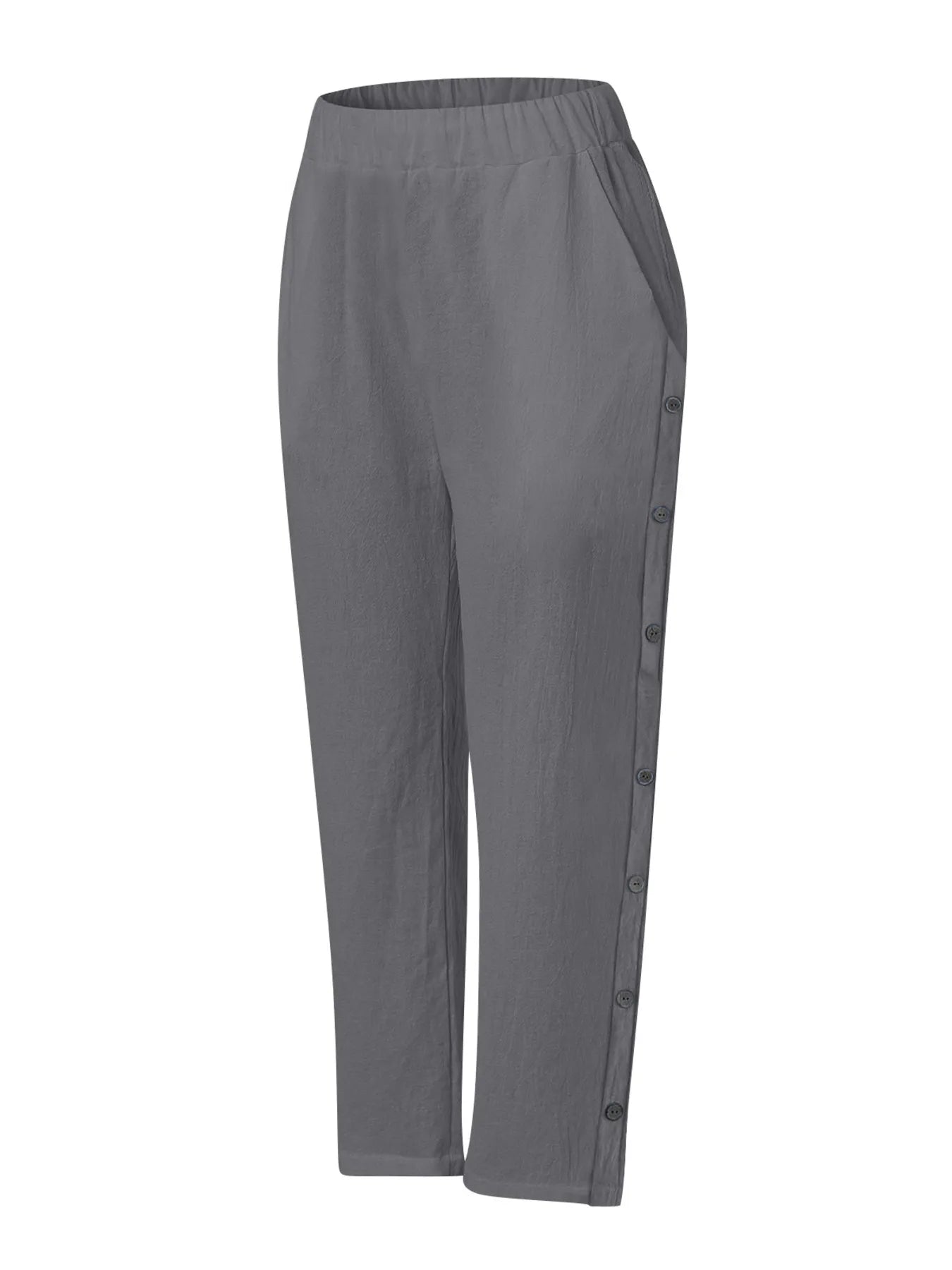 Full Size Side Decor Button Casual Wide Leg Pants Plus Size