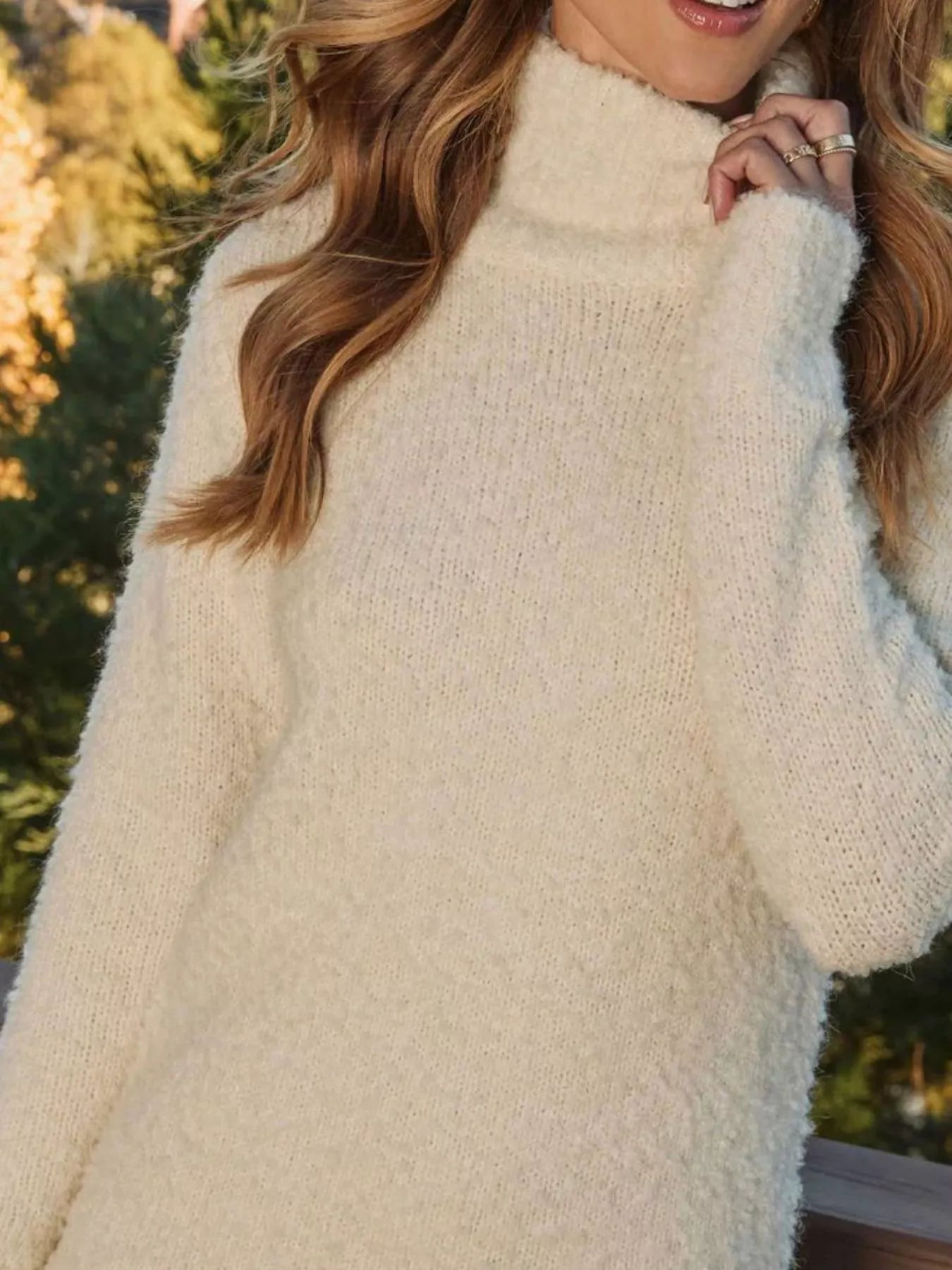 Fringe Turtleneck Long Sleeve Sweater Dress