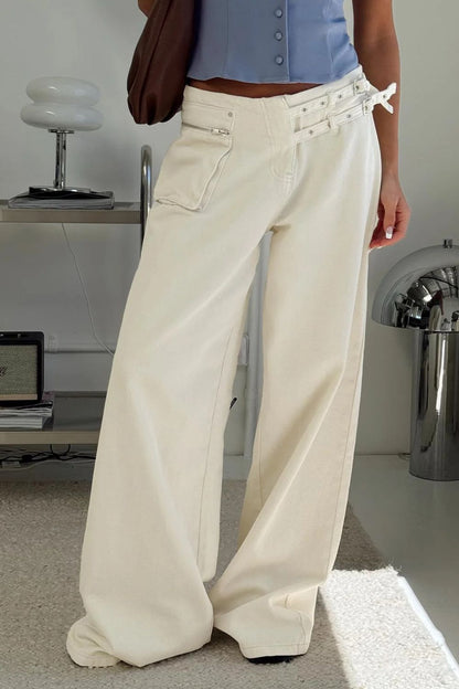 Wide Leg Jeans with Pockets Cream
