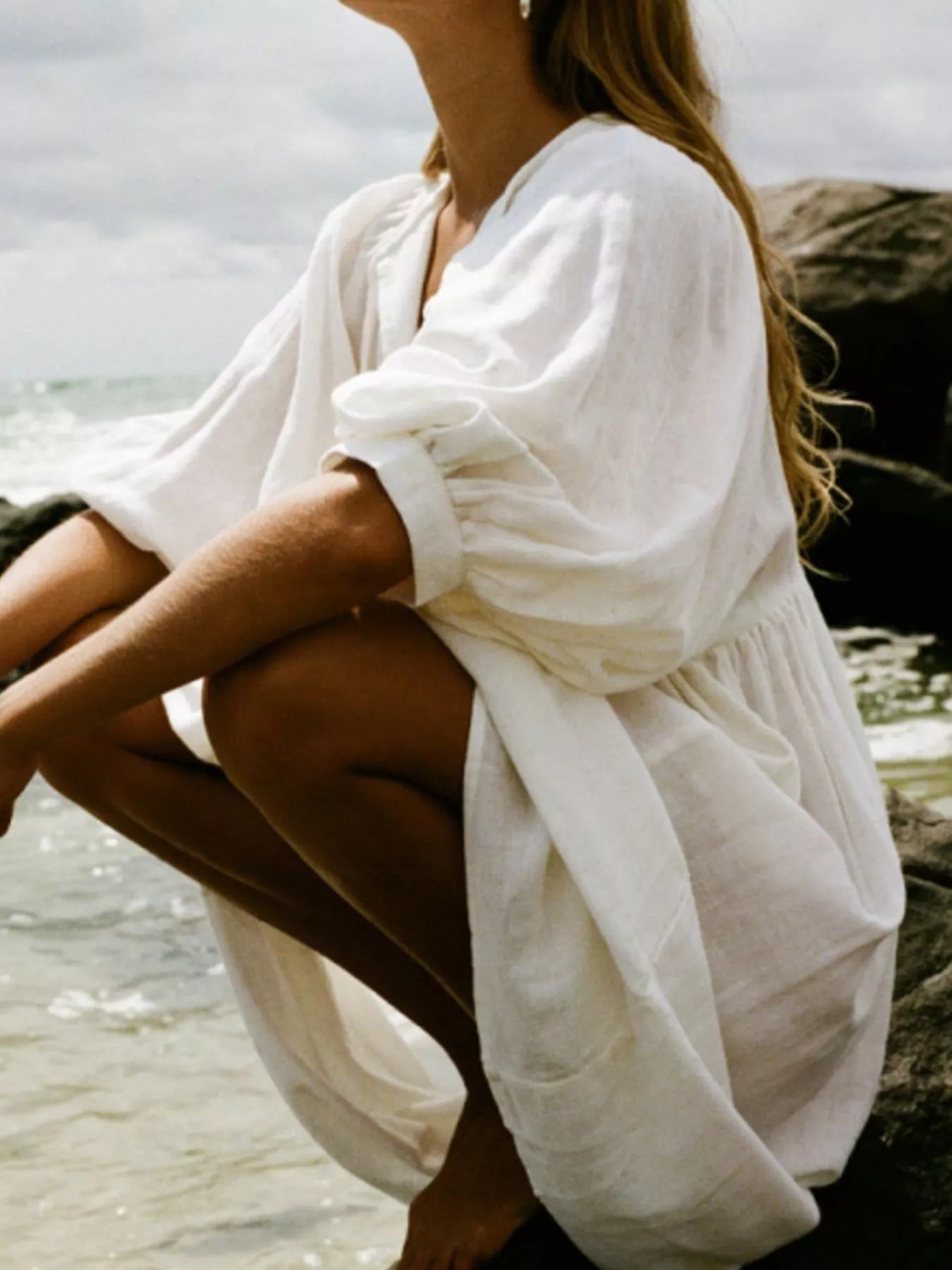 Tie Neck 3/4 Sleeve Midi Dress