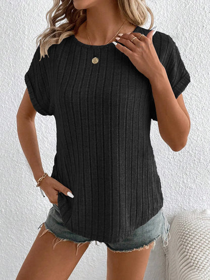 Plus Size Ribbed Texture Short Sleeve T-Shirt