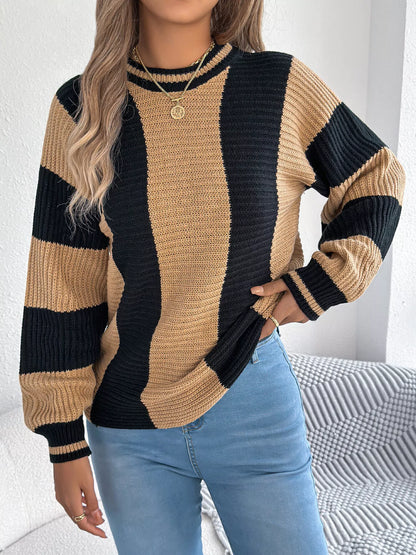Color Block Round Neck Sweater