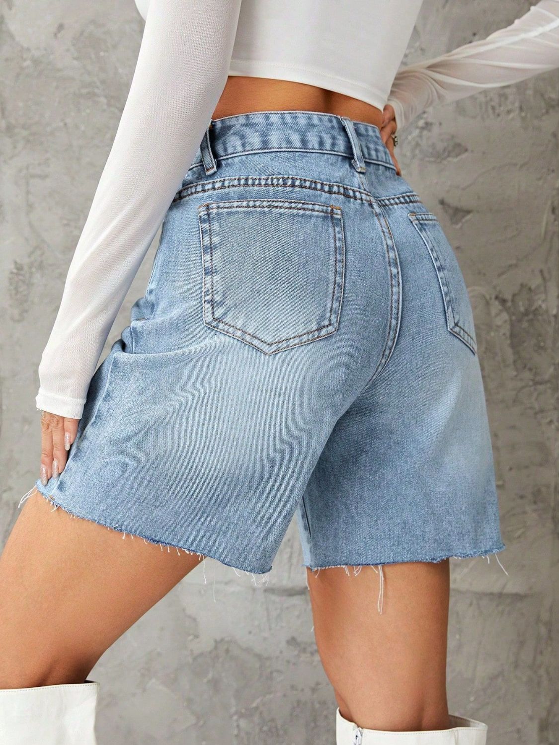 Frayed Hem Denim Shorts