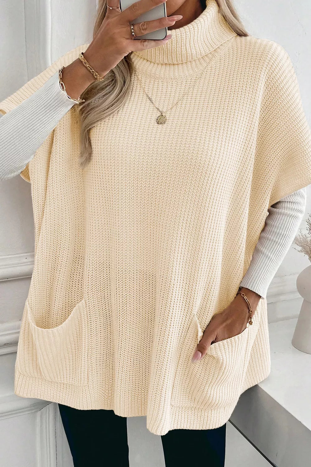 Turtleneck Knit Short Sleeve Sweater