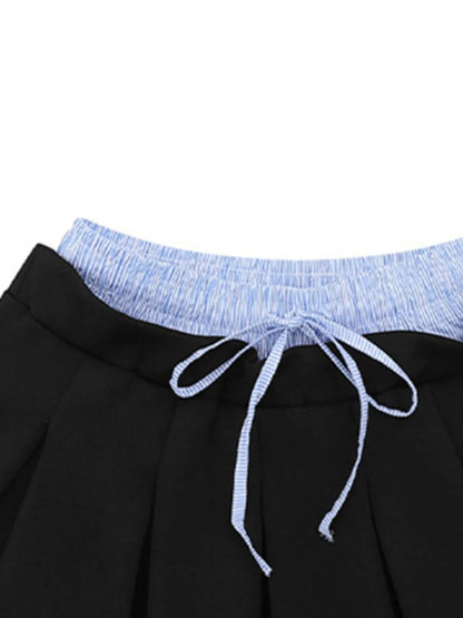 Drawstring Pleated Mini Skirt