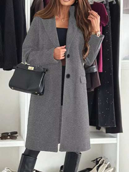 Lapel Collar Long Sleeve Coat Gray