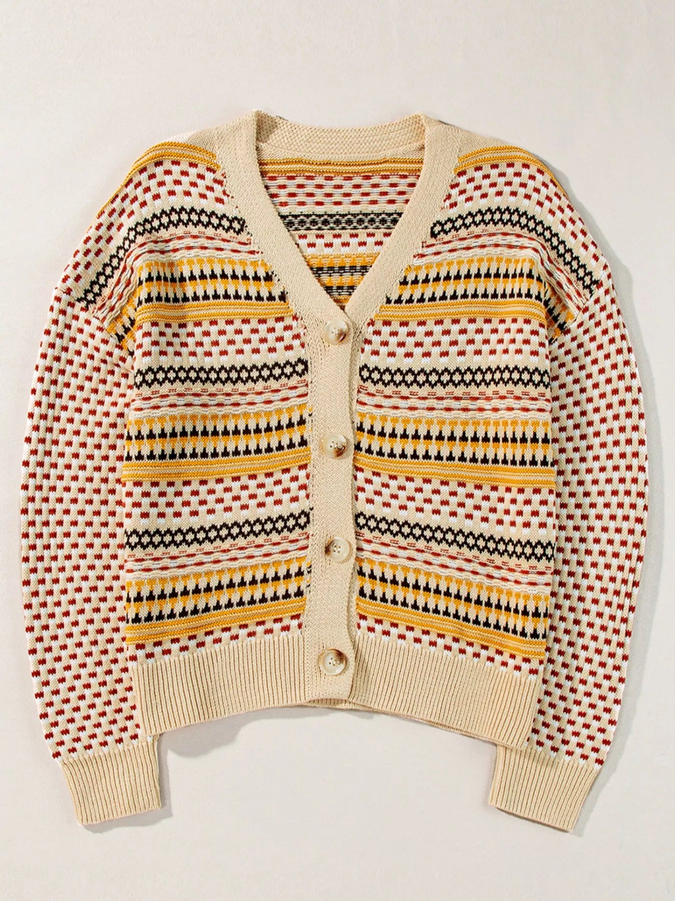 Vintage Patterned Button-Down Cardigan