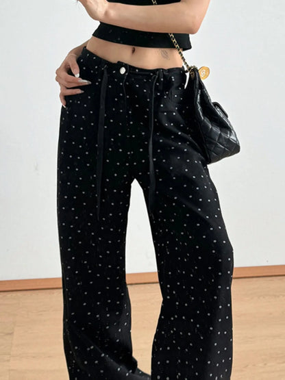 Polka Dot Wide Leg Drawstring Pants