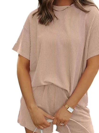 Full Size Ribbed Short Sleeve Top and Shorts Two-Piece Set Plus Size