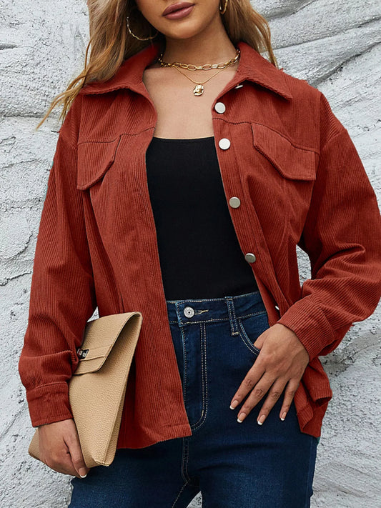 Casual Corduroy Button-Down Jacket Amber