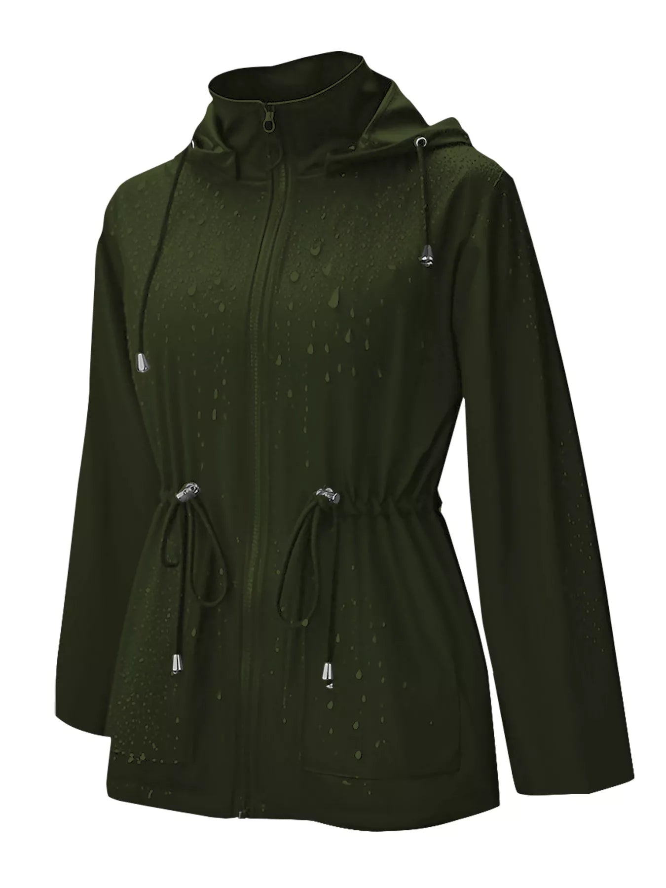 Zip Up Waterproof Hooded Outerwear Military Green