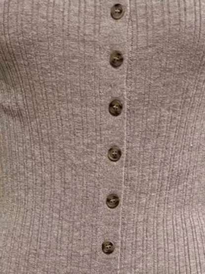 Ribbed Button-Front Bodycon Sweater Dress