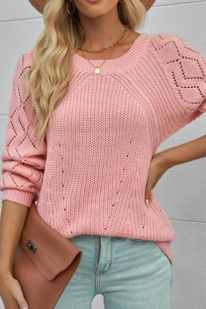 Hollow-Out Puffy Sleeve Knit Sweater