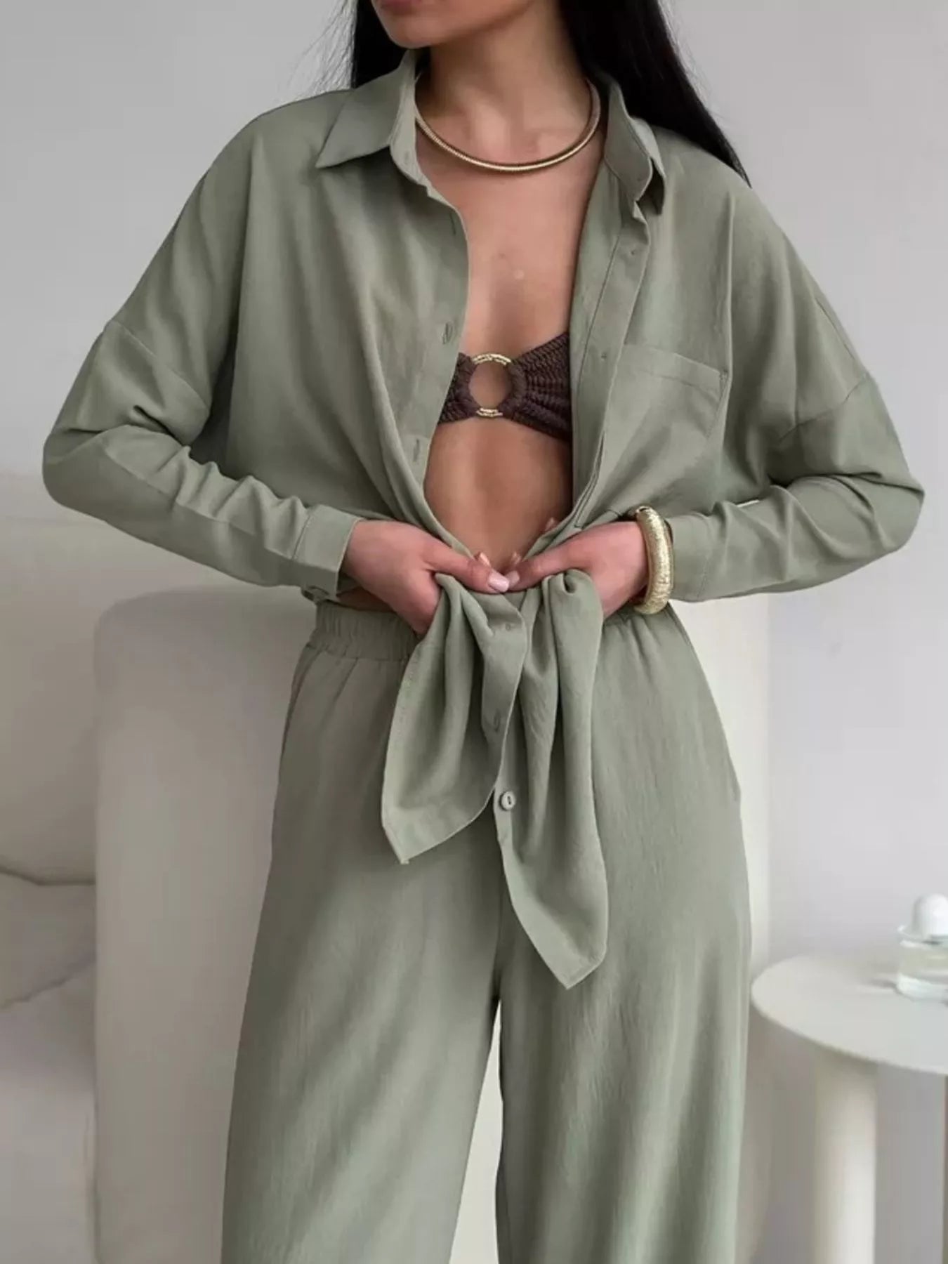 Button Down Shirt and Pants Set
