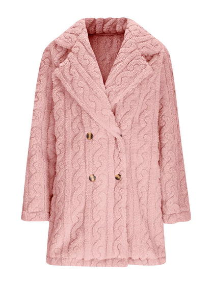 Double-Breasted Fleece Longline Coat