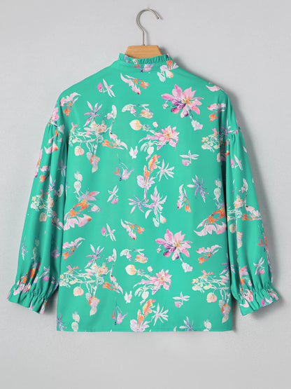 Floral Lantern Sleeve Button Front Shirt