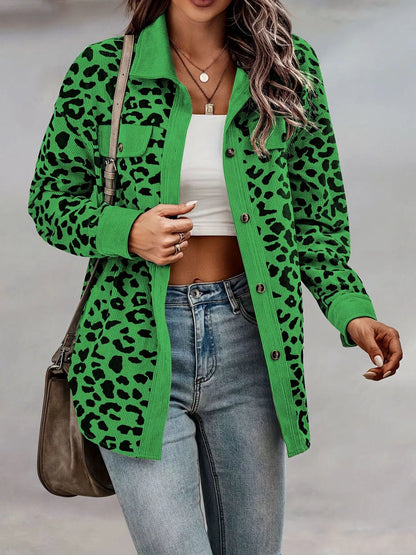 Full Size Leopard Print Button-Down Jacket Plus Size