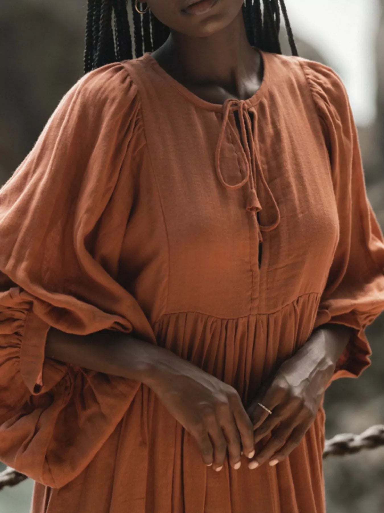 Tie Neck 3/4 Sleeve Midi Dress