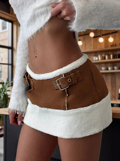 Color Block Buckle Mini Skirt