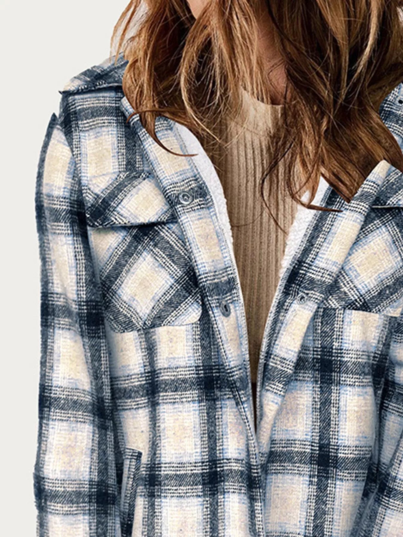 Oversized Plaid Long Sleeve Fleece Jacket
