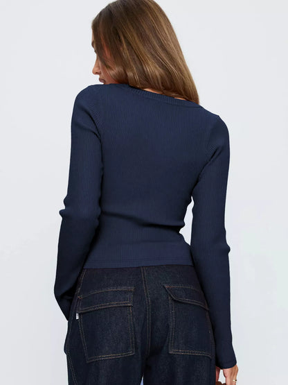 Ribbed Knit Button-Down Cardigan