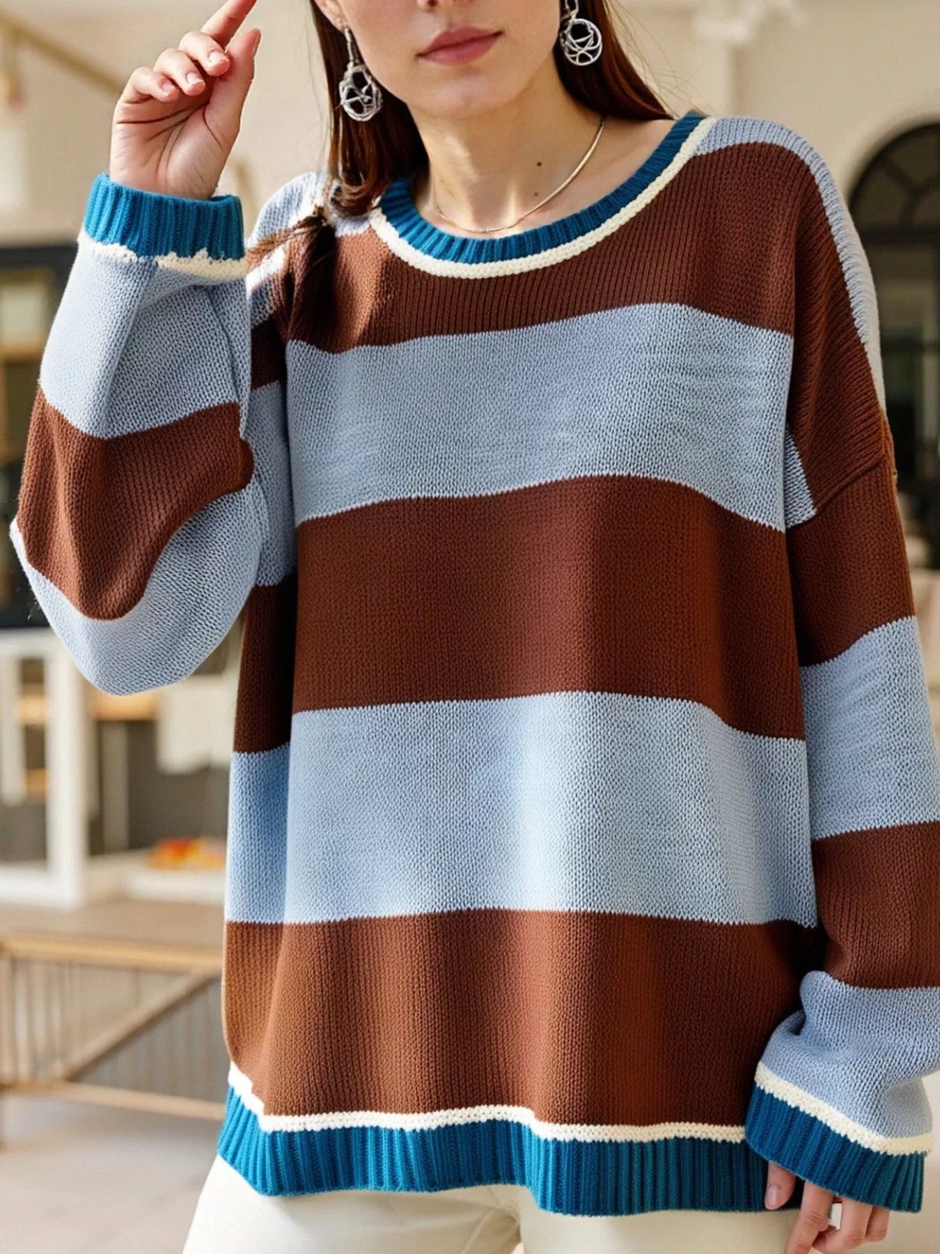 Color Block Round Neck Sweater