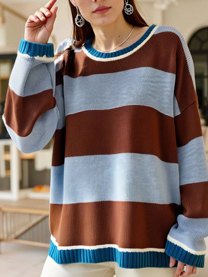 Color Block Round Neck Sweater