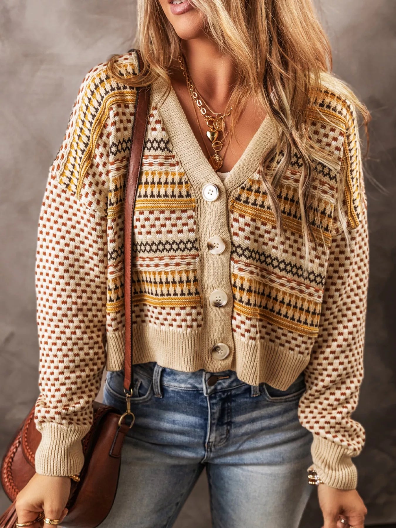 Vintage Patterned Button-Down Cardigan