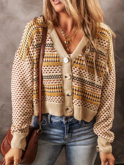 Vintage Patterned Button-Down Cardigan