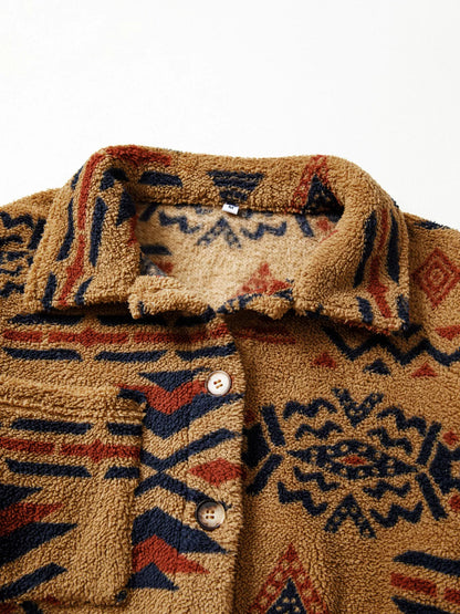Western Aztec Pattern Fleece Button-Up Shacket