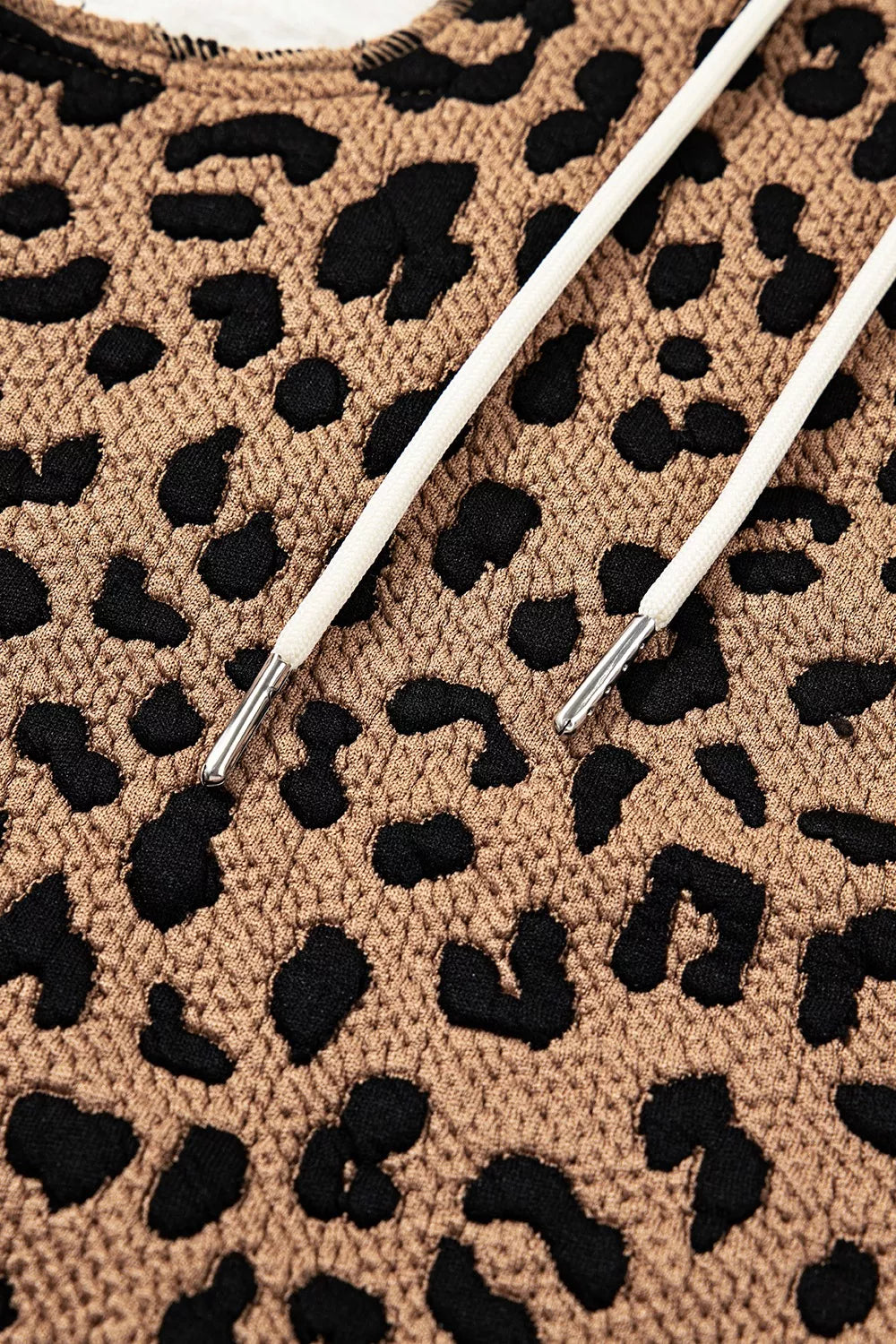 Drawstring Leopard Long Sleeve Hooded Jacket