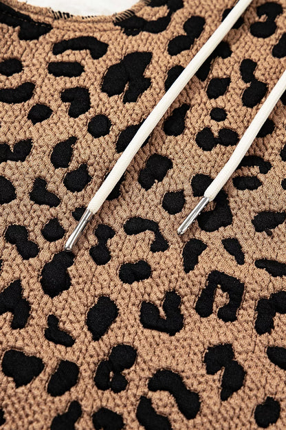 Drawstring Leopard Long Sleeve Hooded Jacket