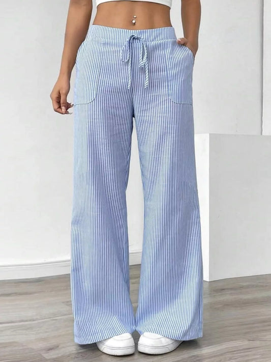 Striped Wide Leg Pants Light Blue
