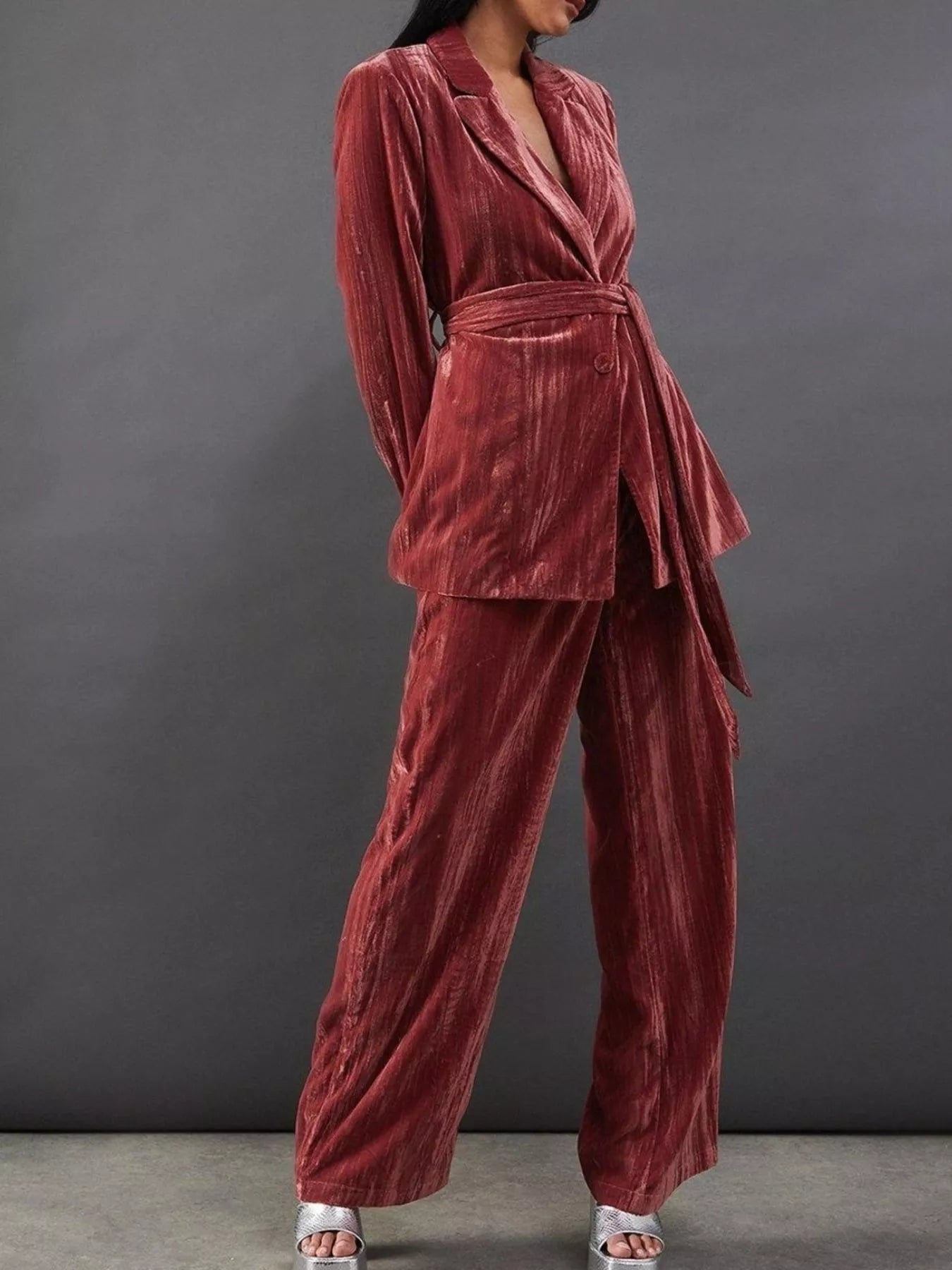 Velvet Lapel Collar Blazer & Pants Set