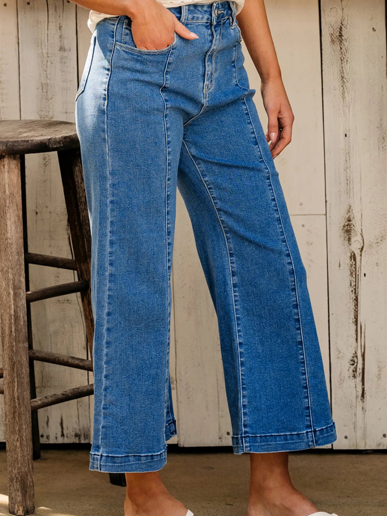 Seam Detail Flared Bottom Ankle Length Jeans