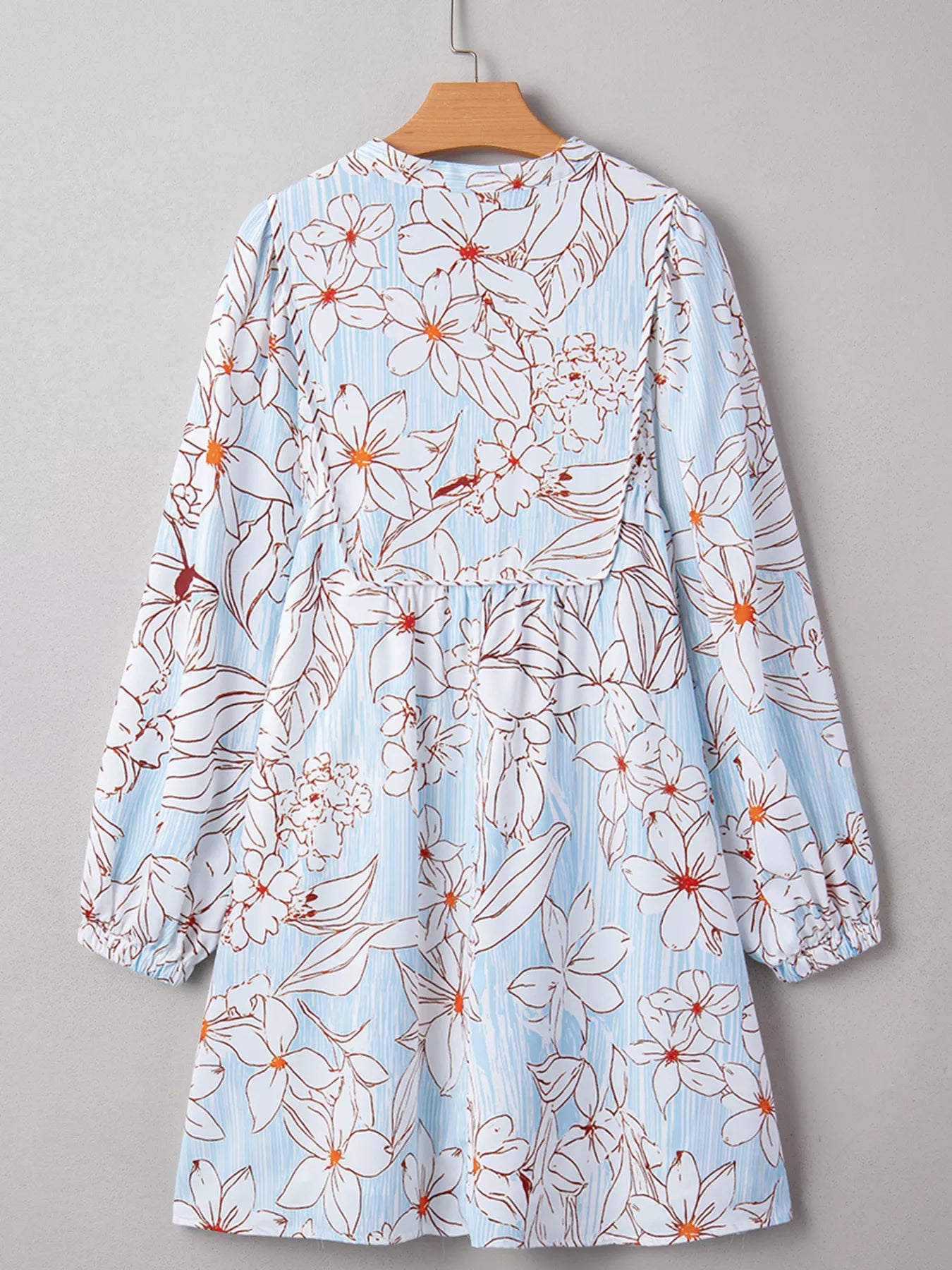 Floral Print Tie Neck Long Sleeve Mini Dress