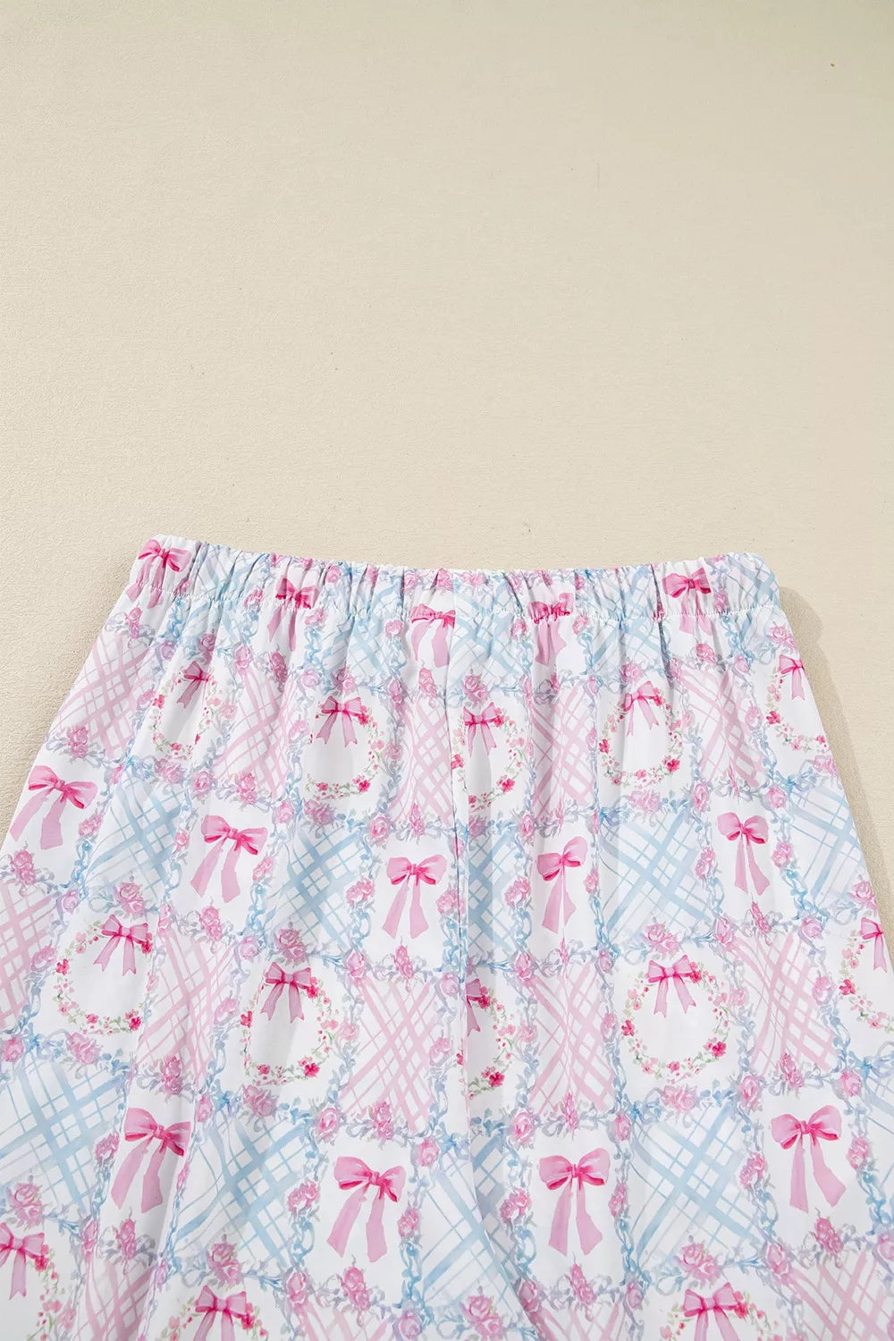 Wreath Pattern Christmas Tied Front Long Sleeve 2pcs Pajama Set