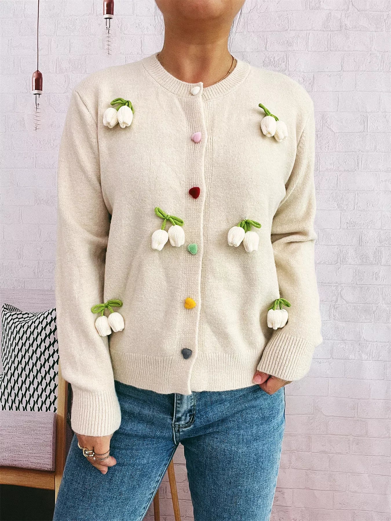 Flower Button Up Long Sleeve Cardigan