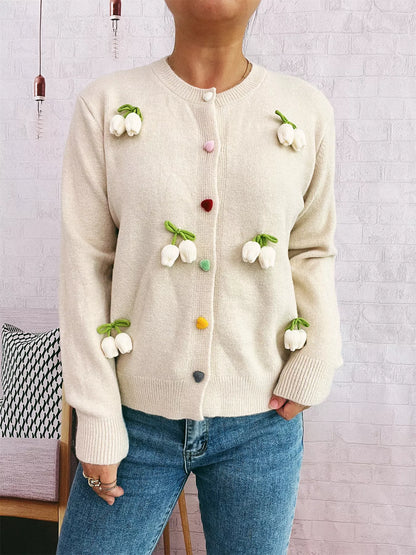 Flower Button Up Long Sleeve Cardigan