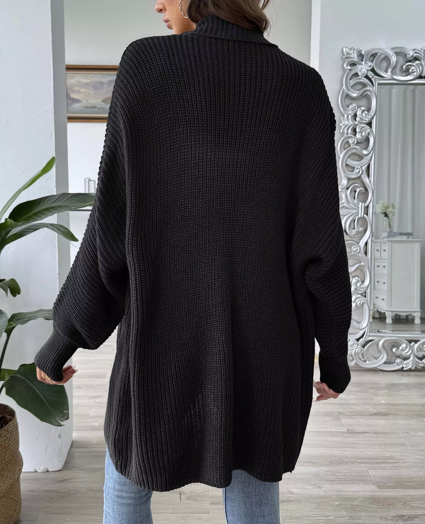 Open Front Ribbed Knit Cardigan