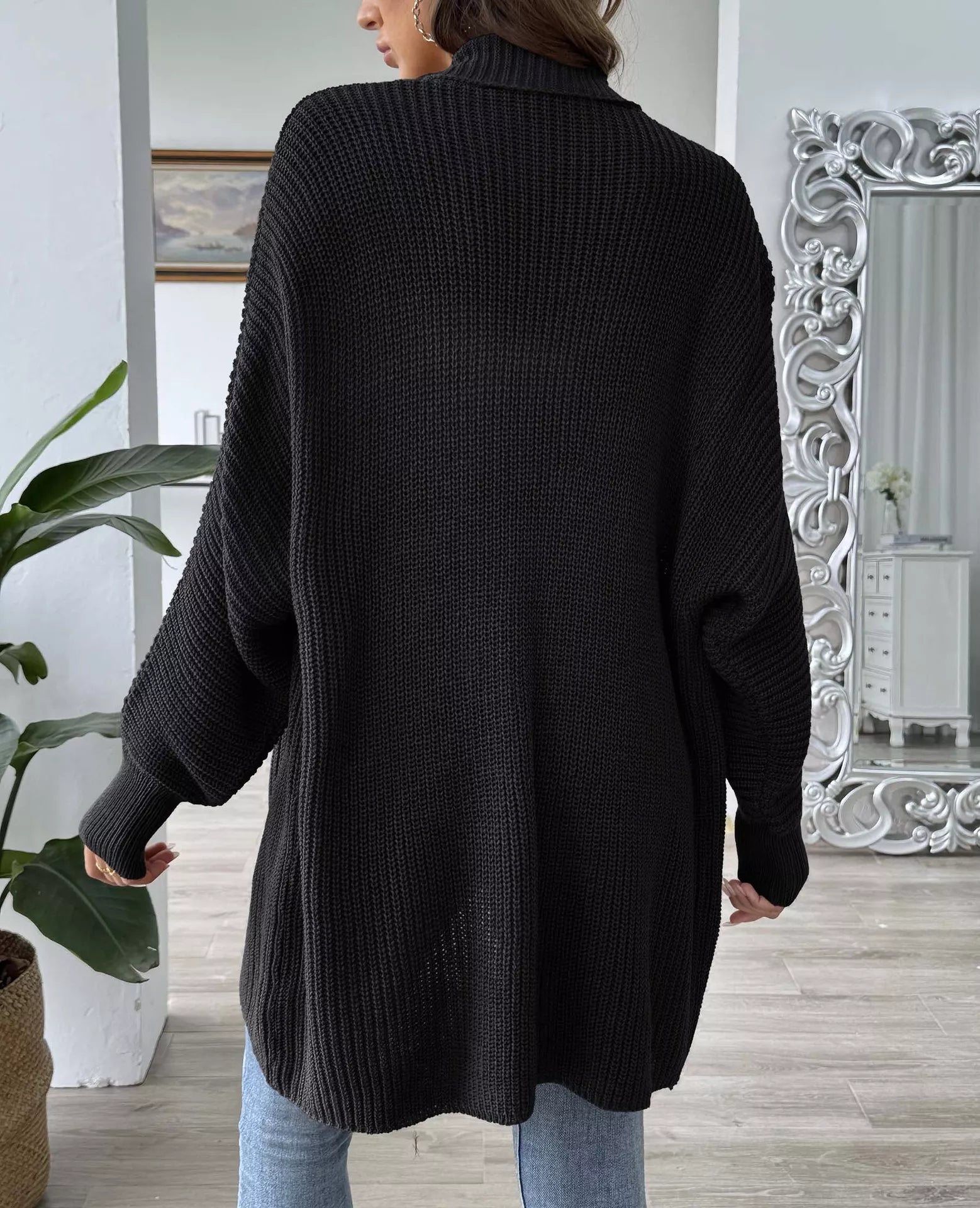 Open Front Ribbed Knit Cardigan