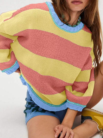 Color Block Round Neck Sweater