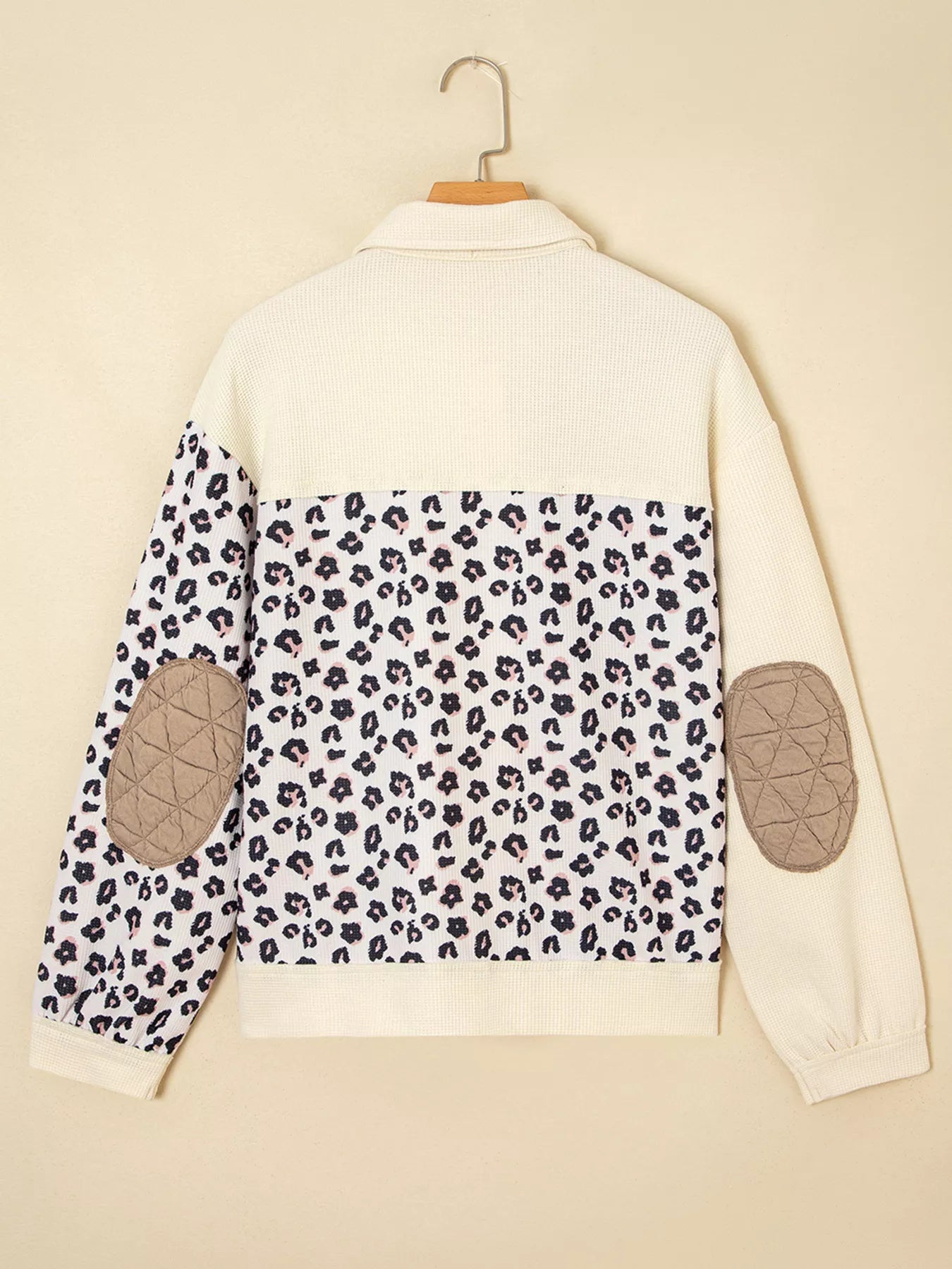 Leopard Waffle Quilted Patchwork Button Front Jacket