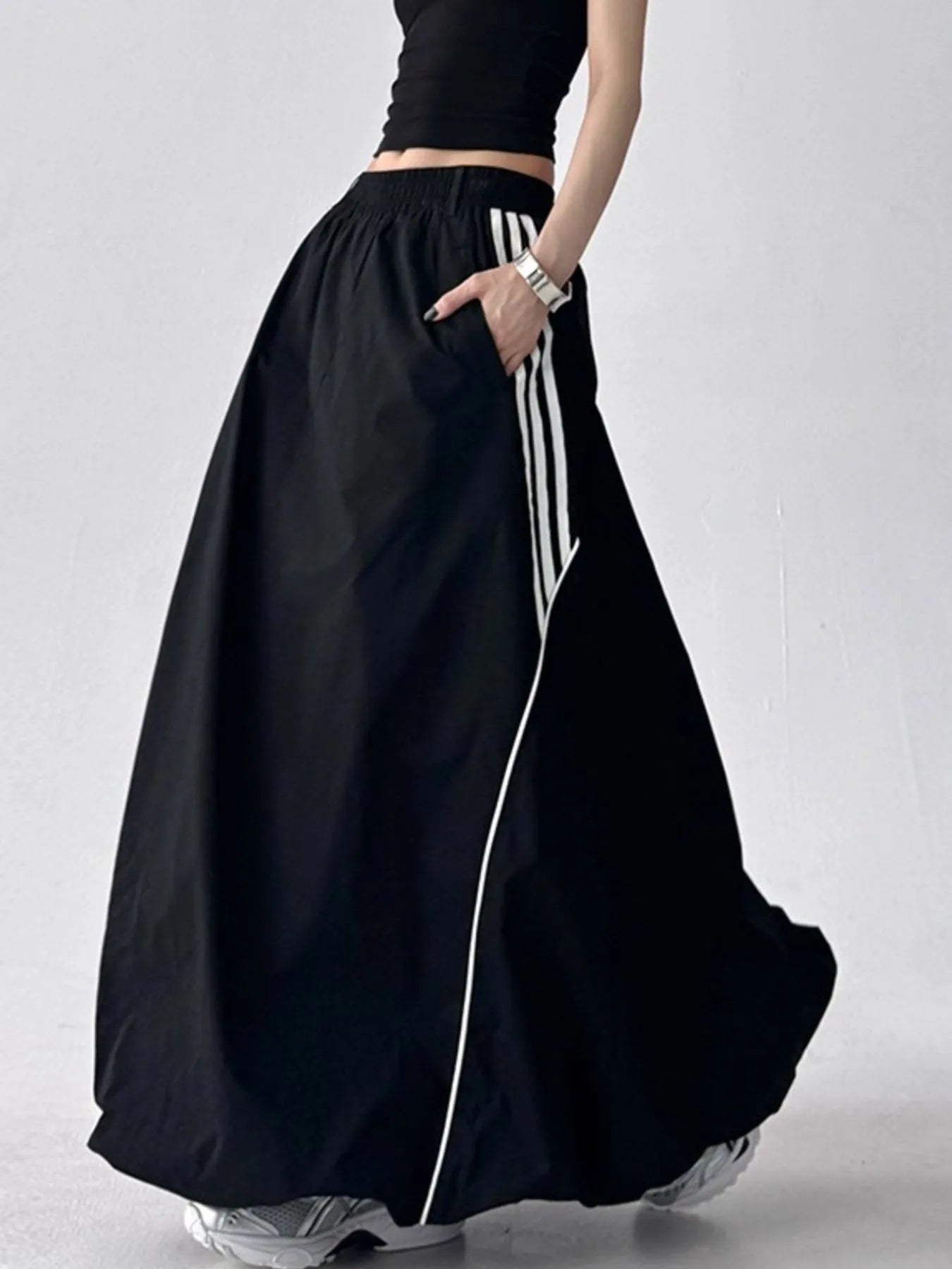 Striped Elastic Waist Maxi Skirt