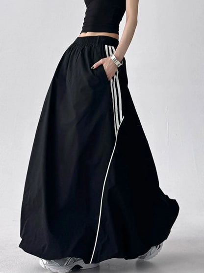 Striped Elastic Waist Maxi Skirt