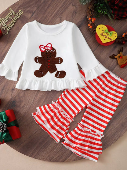 Children's Christmas Ruffle Trim Top and Pants Set Chocolate